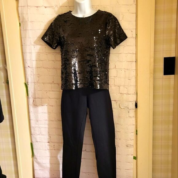 NWT Michael Kors Black Sequin Short Sleeve T-Shirt Style Top sz.XS MSRP $140 - Picture 2 of 9
